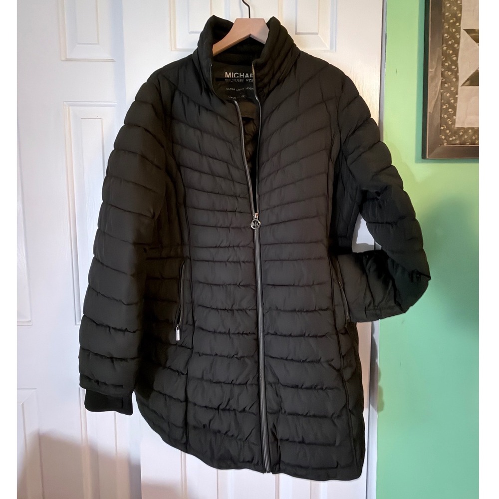 Michael Michael Kors Puffer Jacket Women XL Black no hood Ultra Light Weight